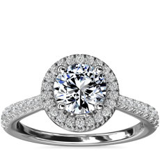 14k 白金鑽石橋飾光環鑽石訂婚戒指（1/3 克拉總重量）